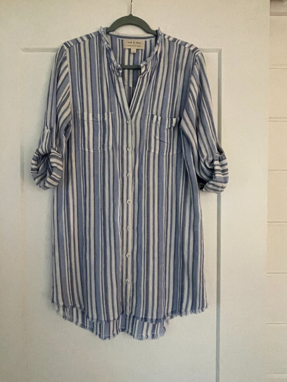 Cloth & Stone Anthropologie Western Striped Frayed Shirt Dress Tunic – Size M